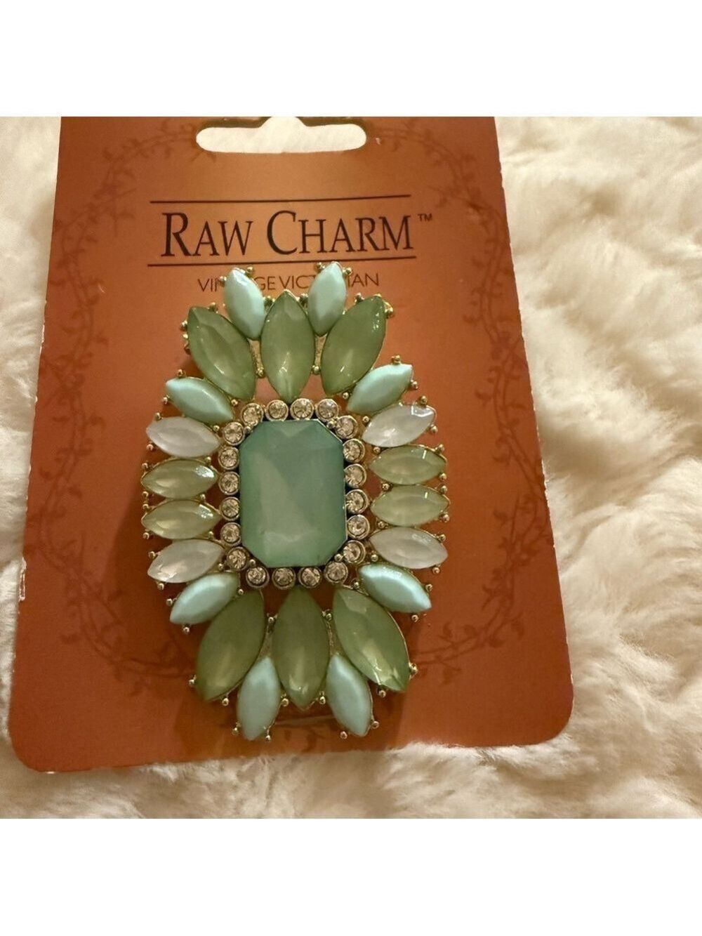 Aqua and White Crystal Brooch